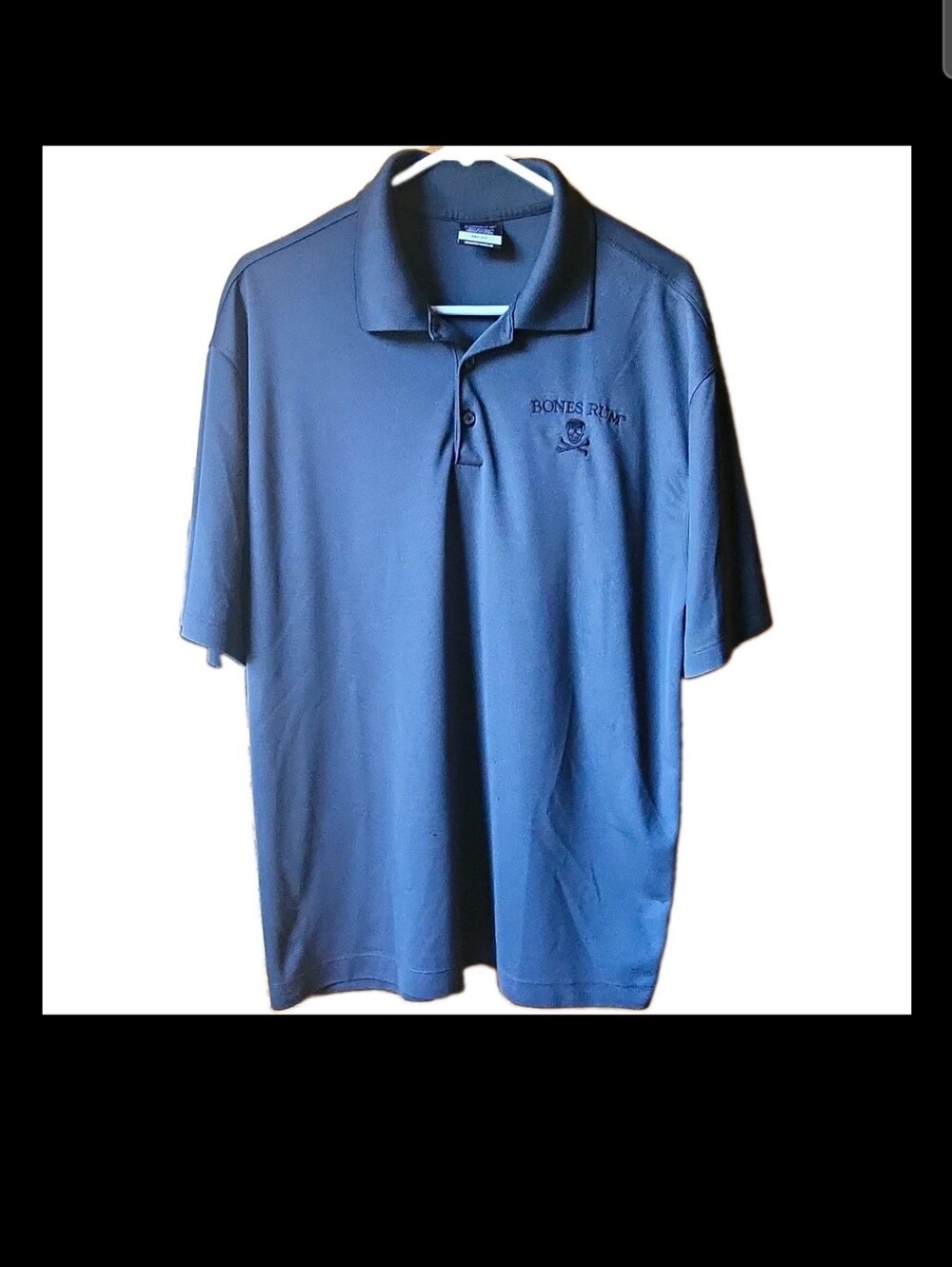 Nike Golf Dri-FIT Polo Shirt Men's L Black Embroidered Bones Rum Polyester FLAWS